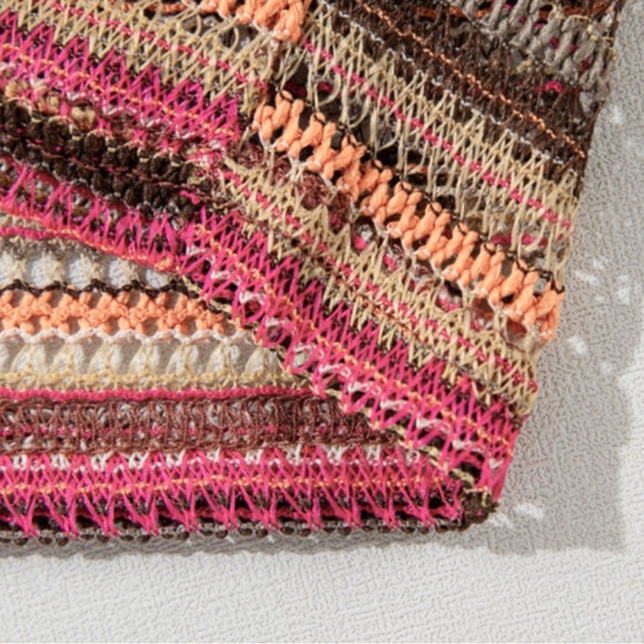 Boho Rose Red Striped Cropped Long Sleeve Top - Picture 4 of 6